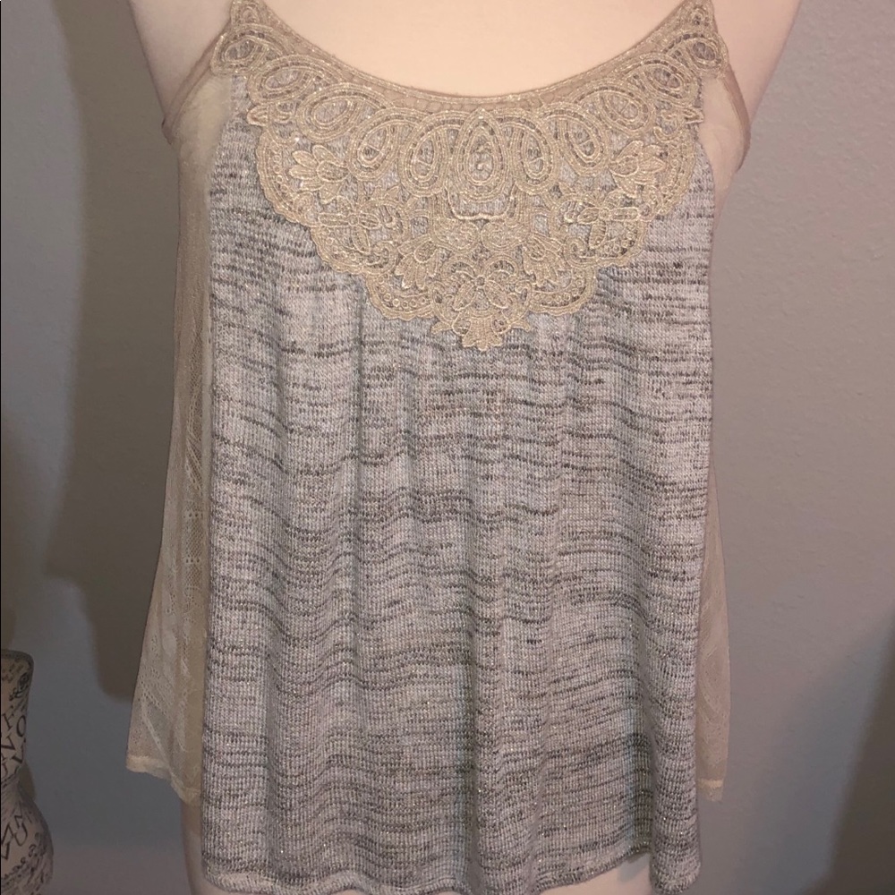 Daytrip lace Detail Mixed Material Tank